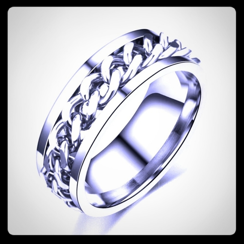 Unisex Silver Spinning Chain Ring